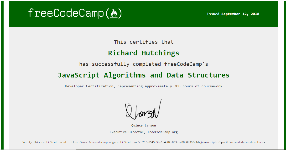 javascript algorithms and data structures... Richard's Portfolio